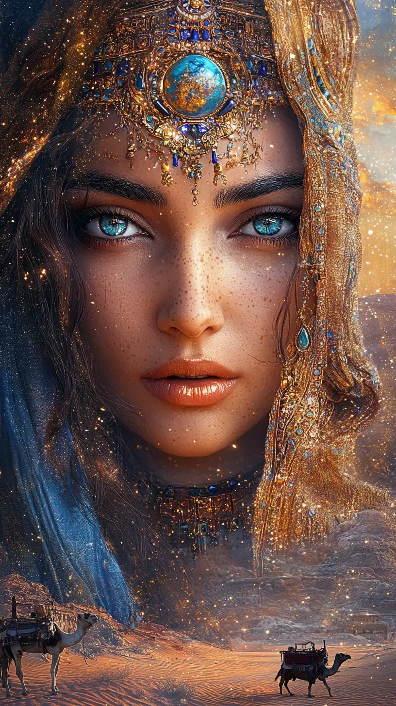 Ethereal Cleopatra Portrait In A Shimmering Desert Mirage