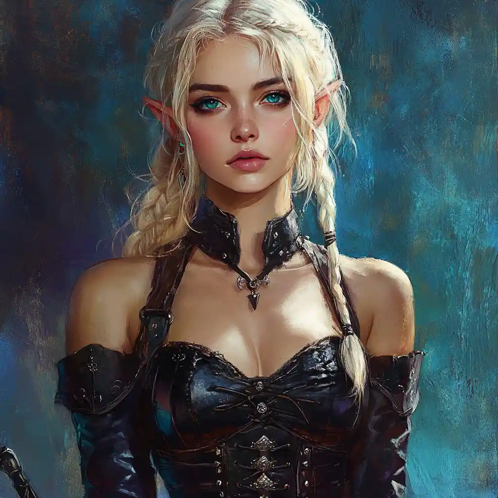 Whimsical elf bard with blonde pixie haircut