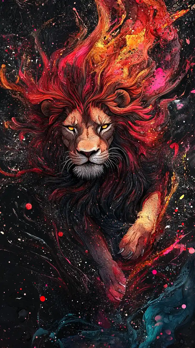 Surreal lion emerging from swirling ink vortex
