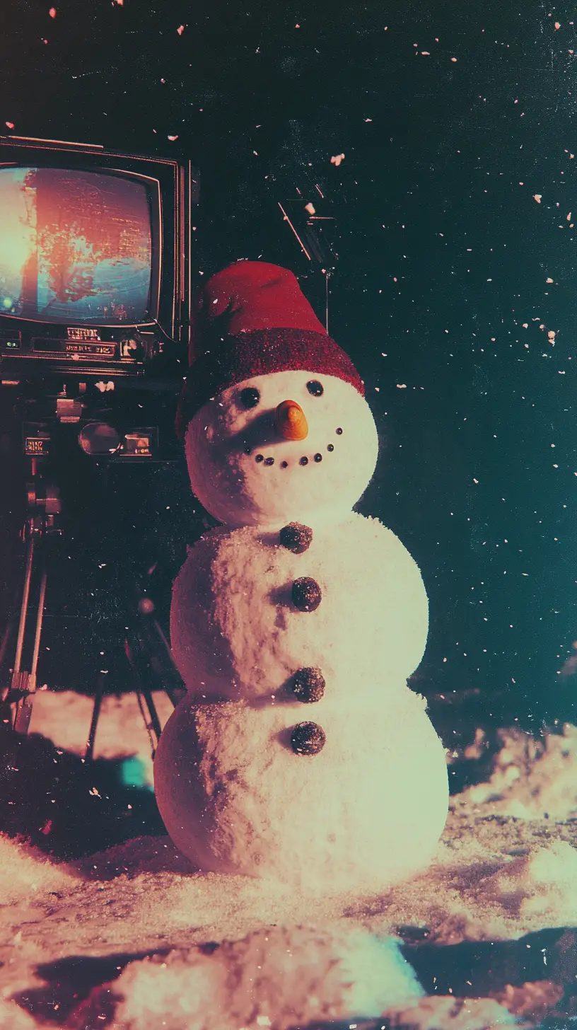 Melting snowman filmed by a news crew in summer