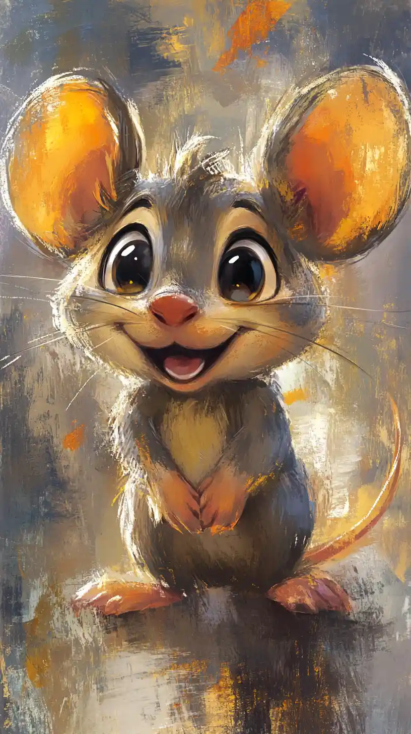 Smiling cartoon mouse with large expressive eyes and ears