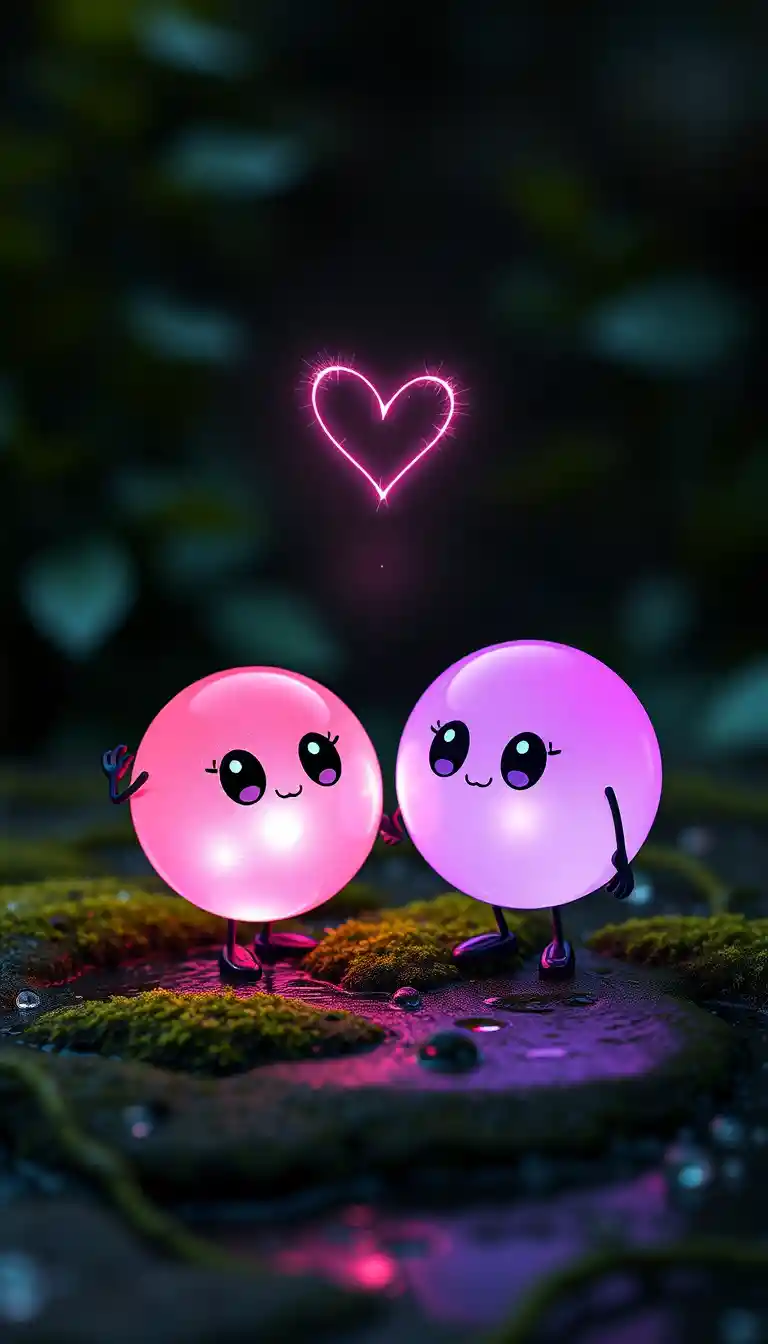 Glowing Glass Anime Characters Surrounded By Heart Light
