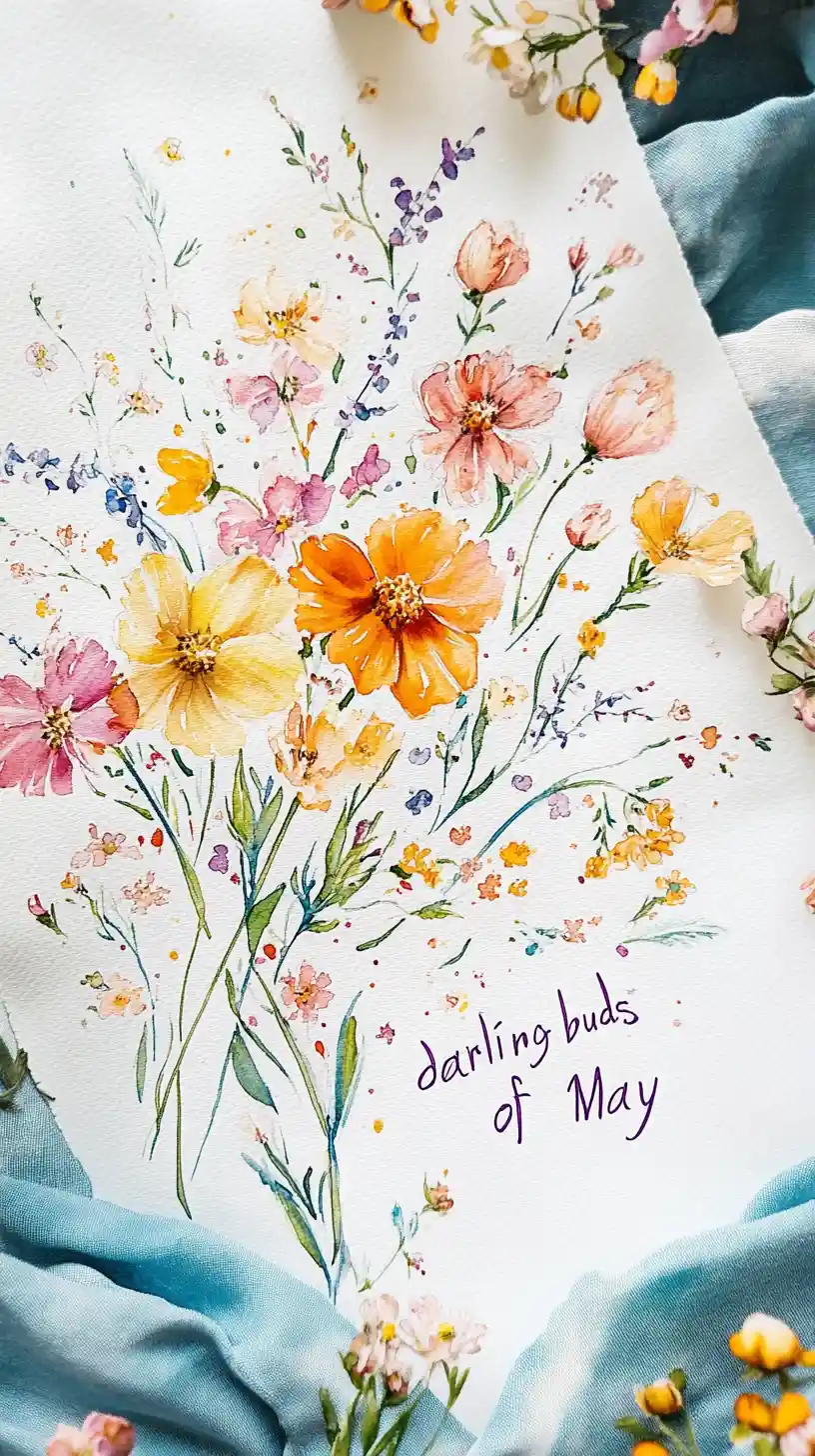 Whimsical watercolor wildflowers with poetic english phrase