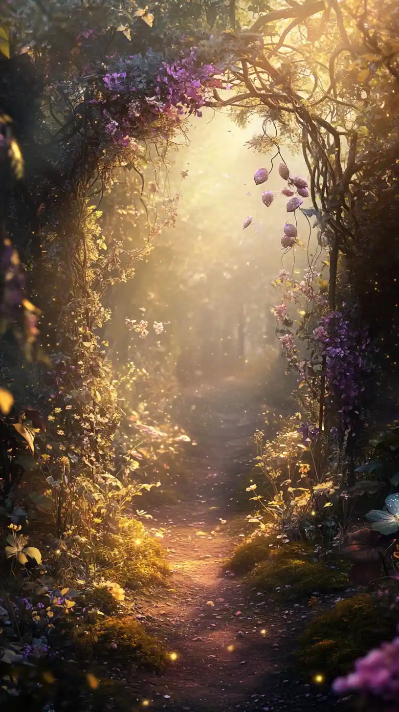 Enchanted Forest Garden With Glowing Fantasy Plants