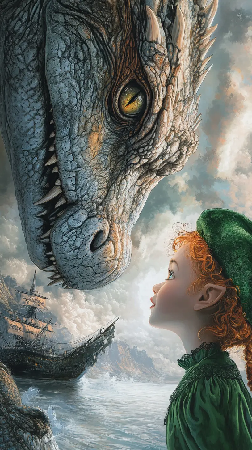 Boy and alligator hybrid with playful pixie at sea