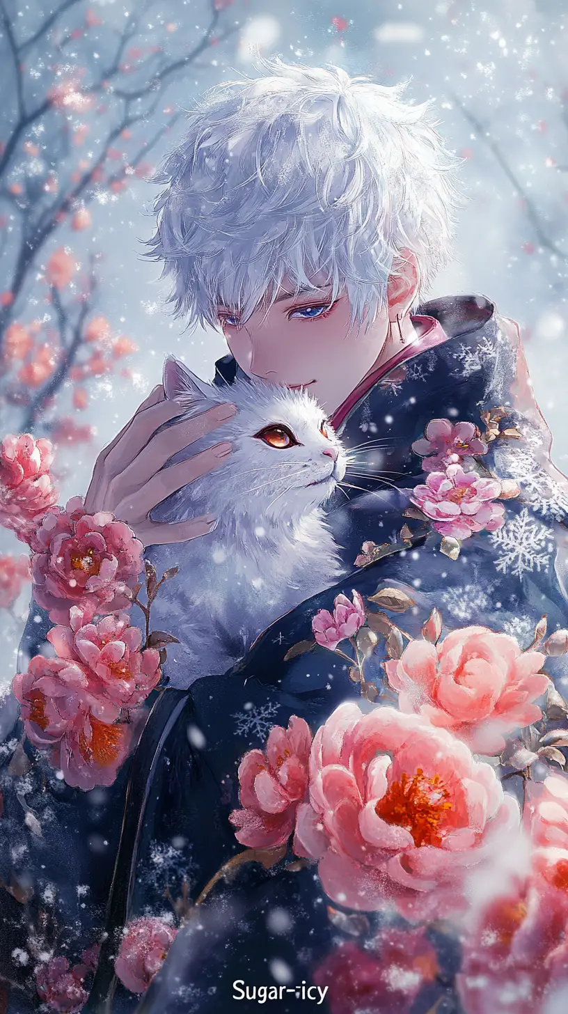 Anime man with white hair and gentle icy aura