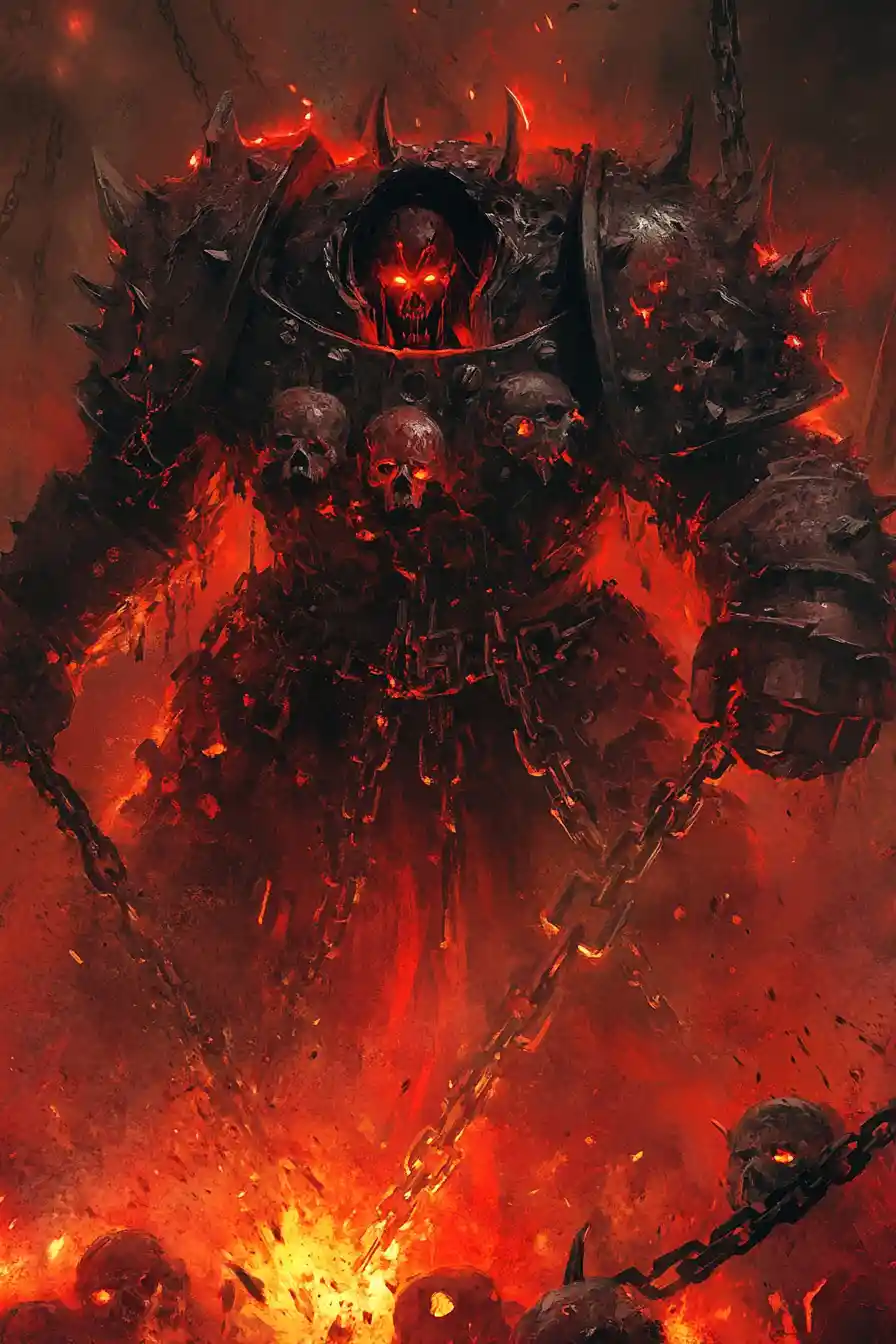 Berserker warriors forging weapons amid a fiery battlefield