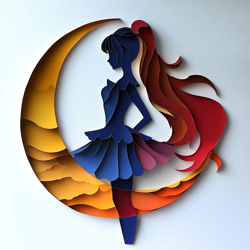 Minimalist paper cut silhouette of an anime girl