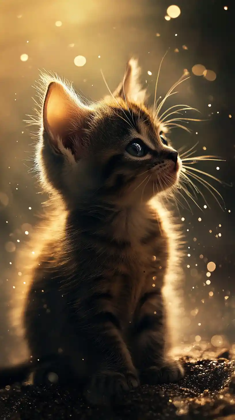Whimsical fantasy kitten in flowing gown close up portrait