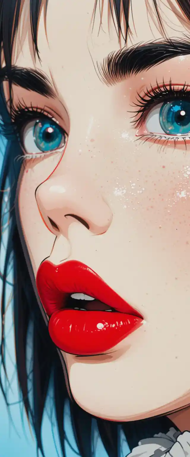 Anime woman with heterochromia blowing a playful air kiss