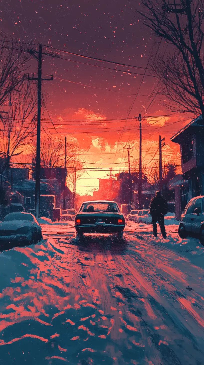 Eskimo child riding a sled to school at sunrise