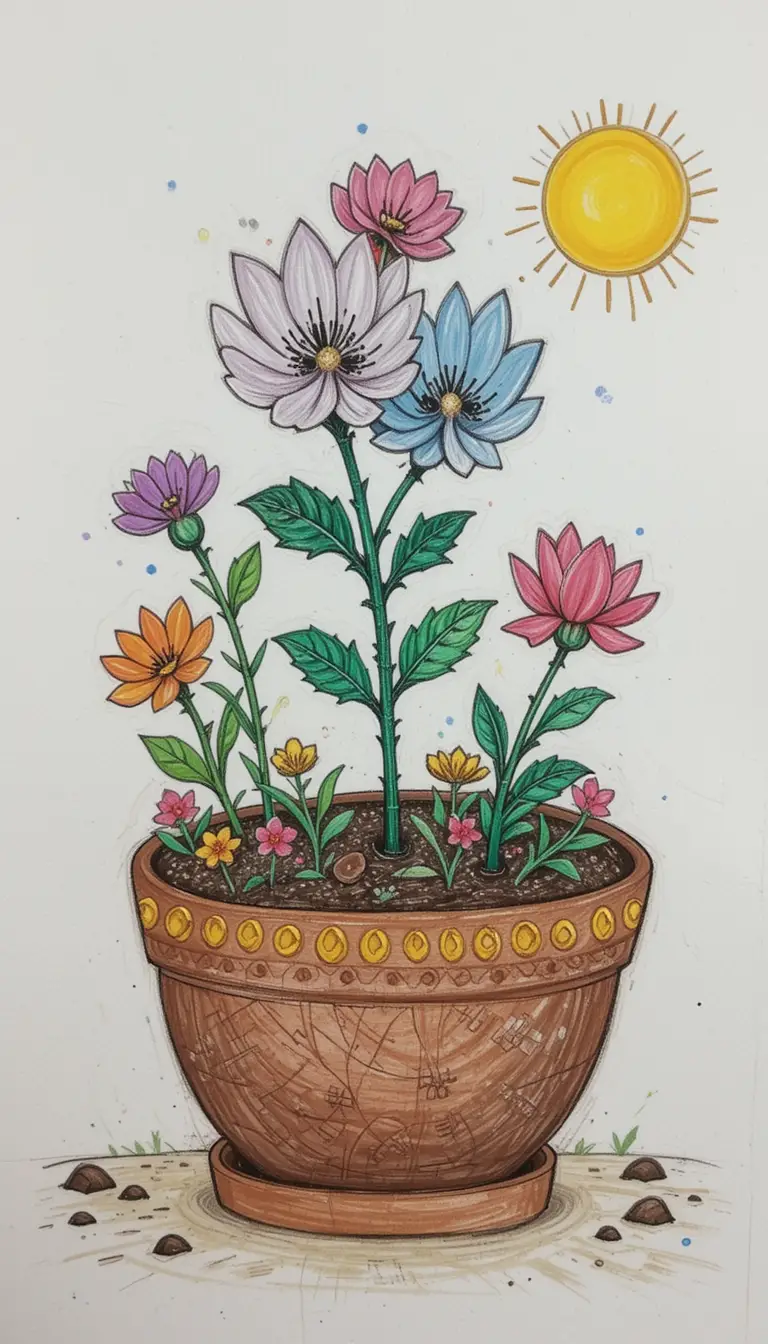 Simple square flower garden drawing by a young child