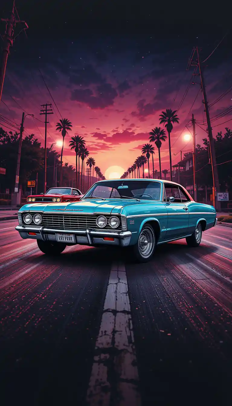 Three classic 1964 Chevy Impalas on transparent background