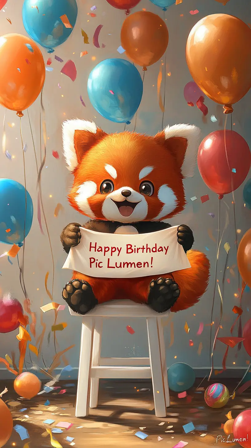 Cute chibi red panda birthday party illustration