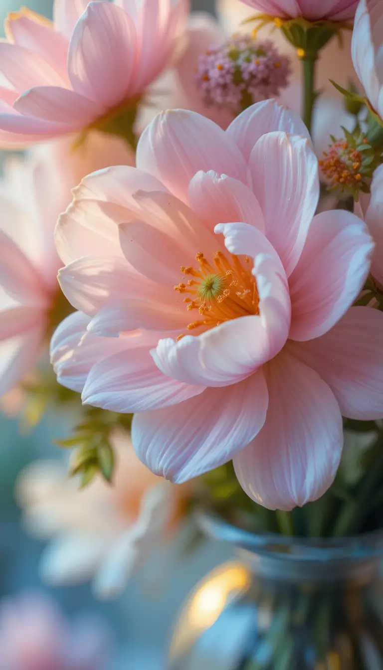 Whimsical close up bouquet in warm pastel digital painting