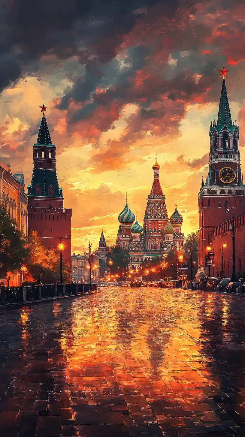 Romantic night view of a Moscow city landmark