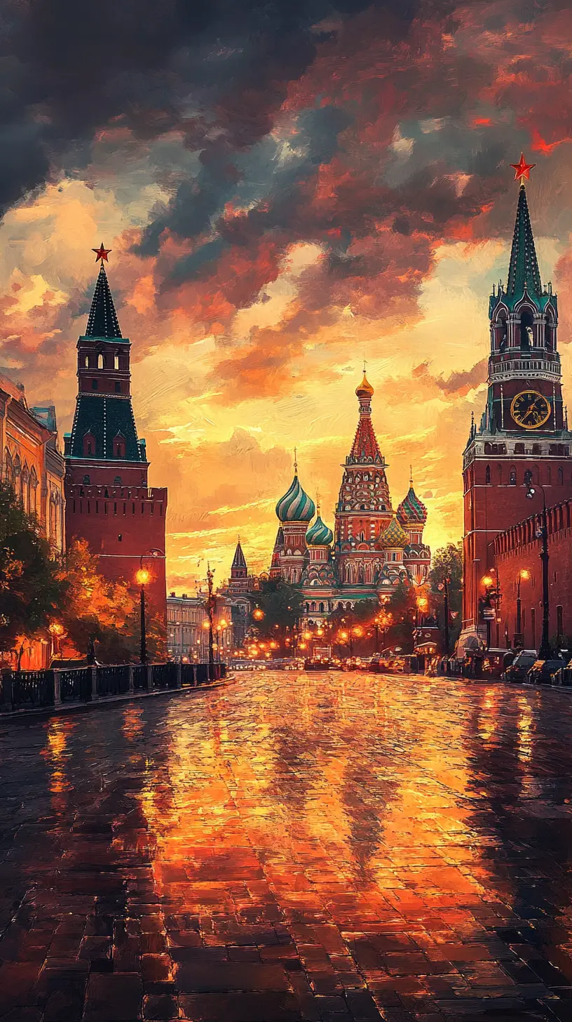 Romantic night view of a Moscow city landmark