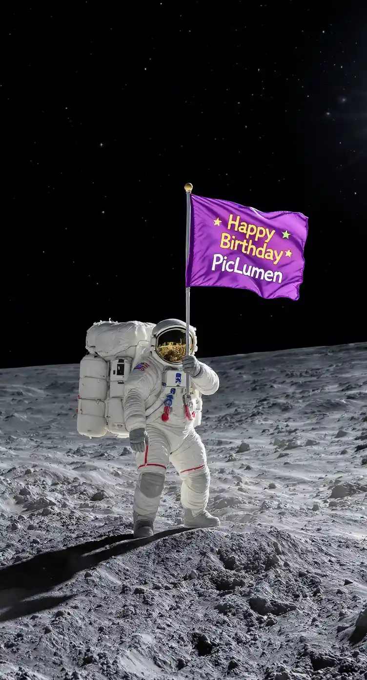 Astronaut Planting Birthday Flag On The Moon