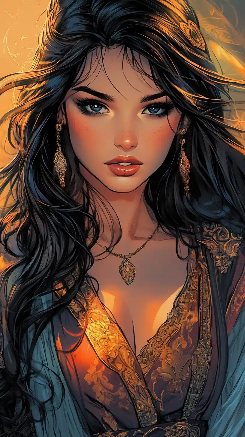 Dramatic comic style portrait of a beautiful woman