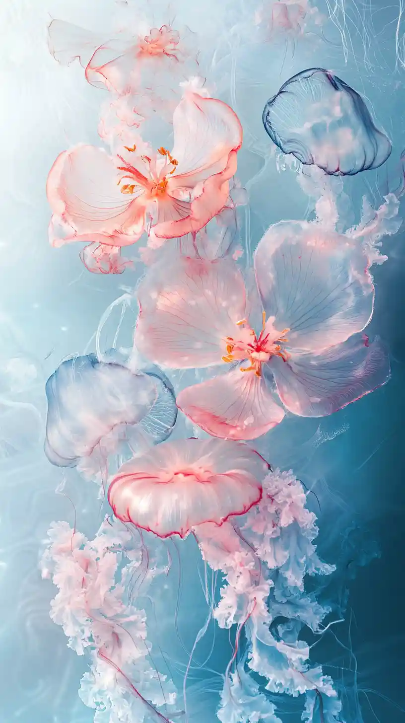 Sfondi pastello da sogno con fiori e meduse