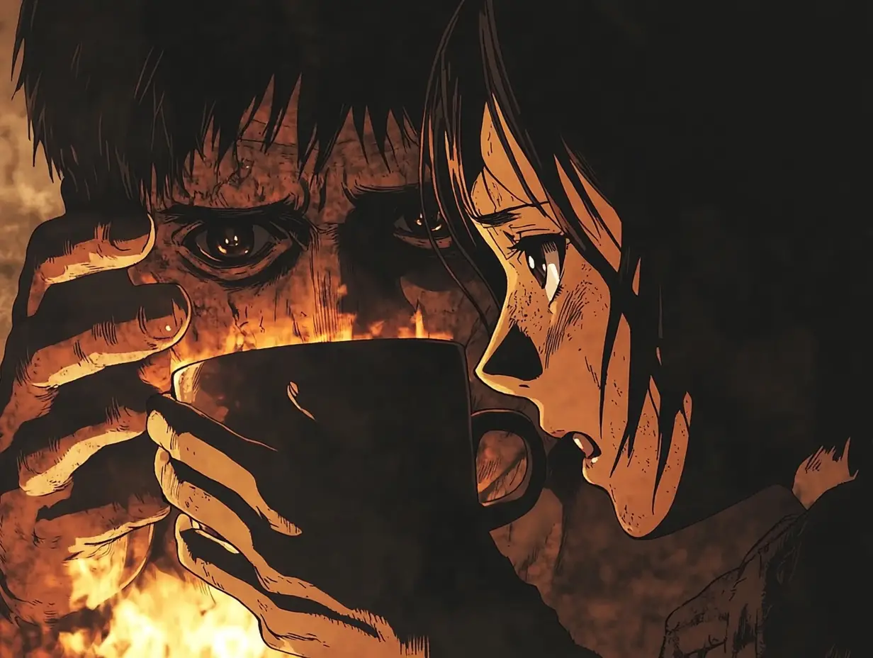 Hands Passing A Mug Of Cocoa By Firelight Close Up