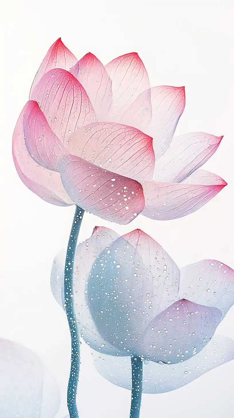 Close up lotus flower macro behind frosted glass