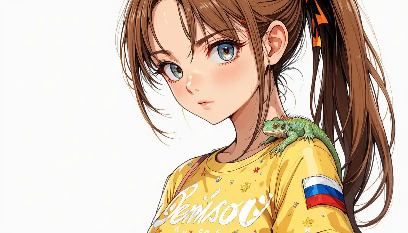 Anime flower girl with ribbon and love themed yellow top