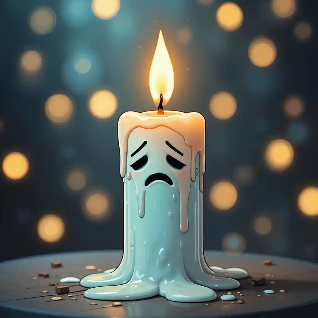 Melting ice cream candle character with glowing flame