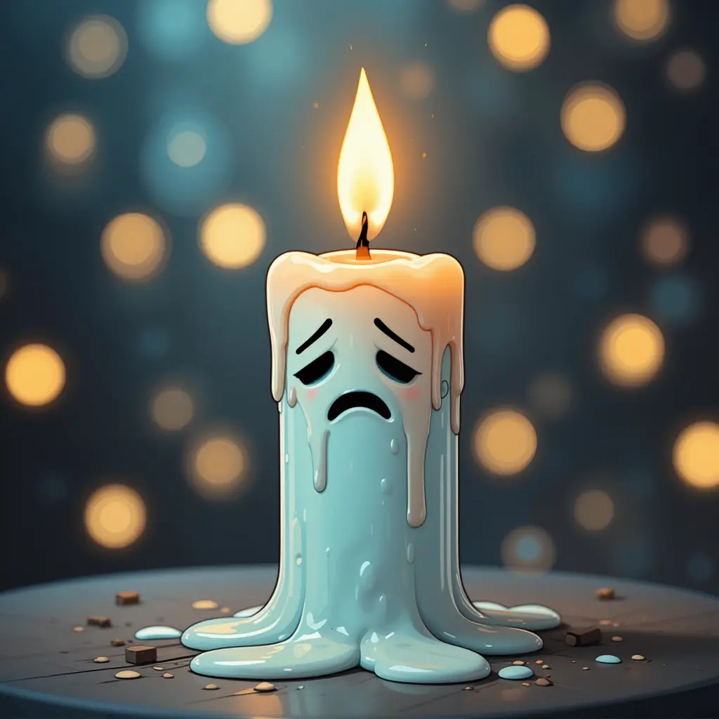 Melting ice cream candle character with glowing flame