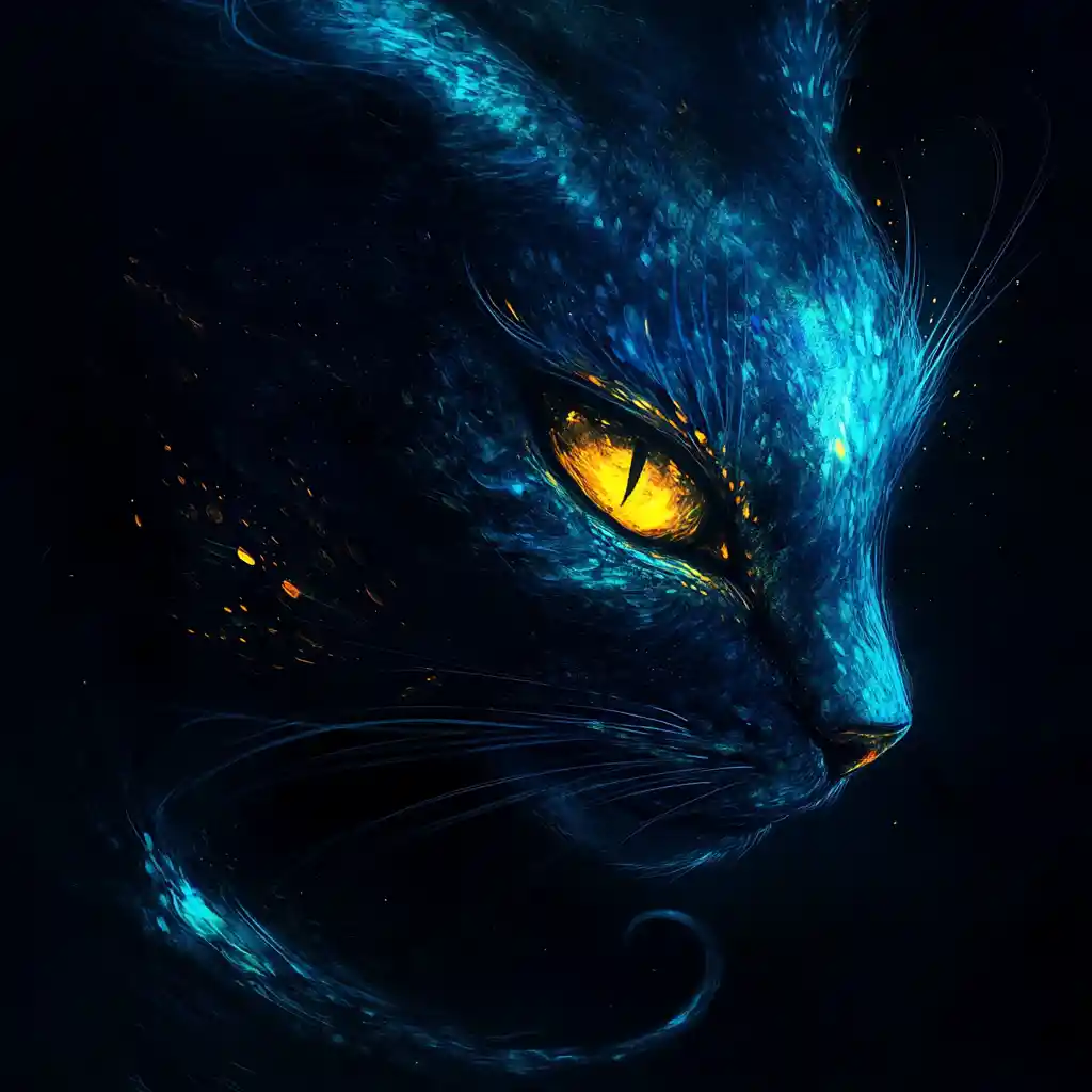 Dragon like cat with glowing turquoise scales and eyes