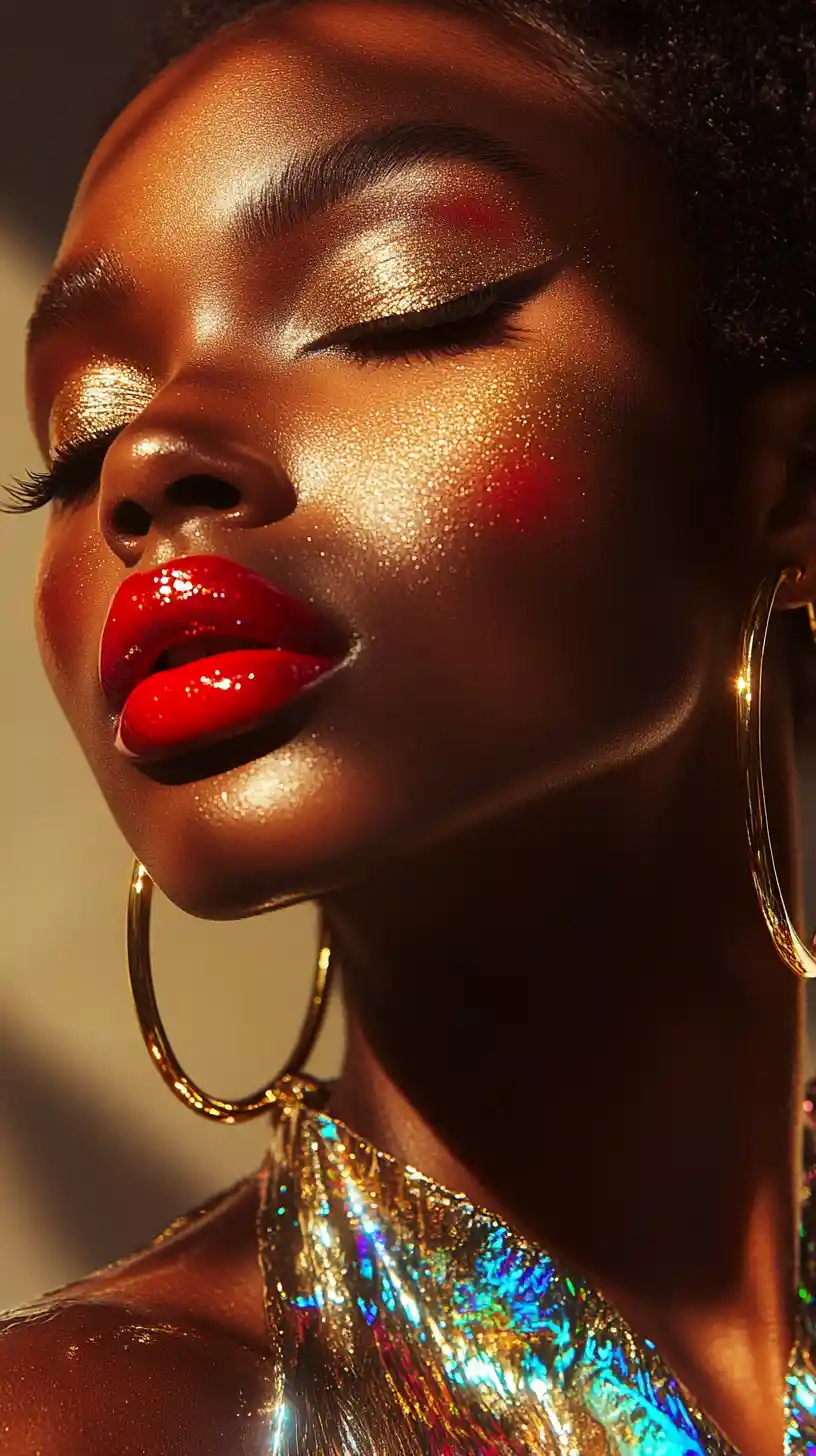 Close up beauty portrait of woman with glamorous makeup