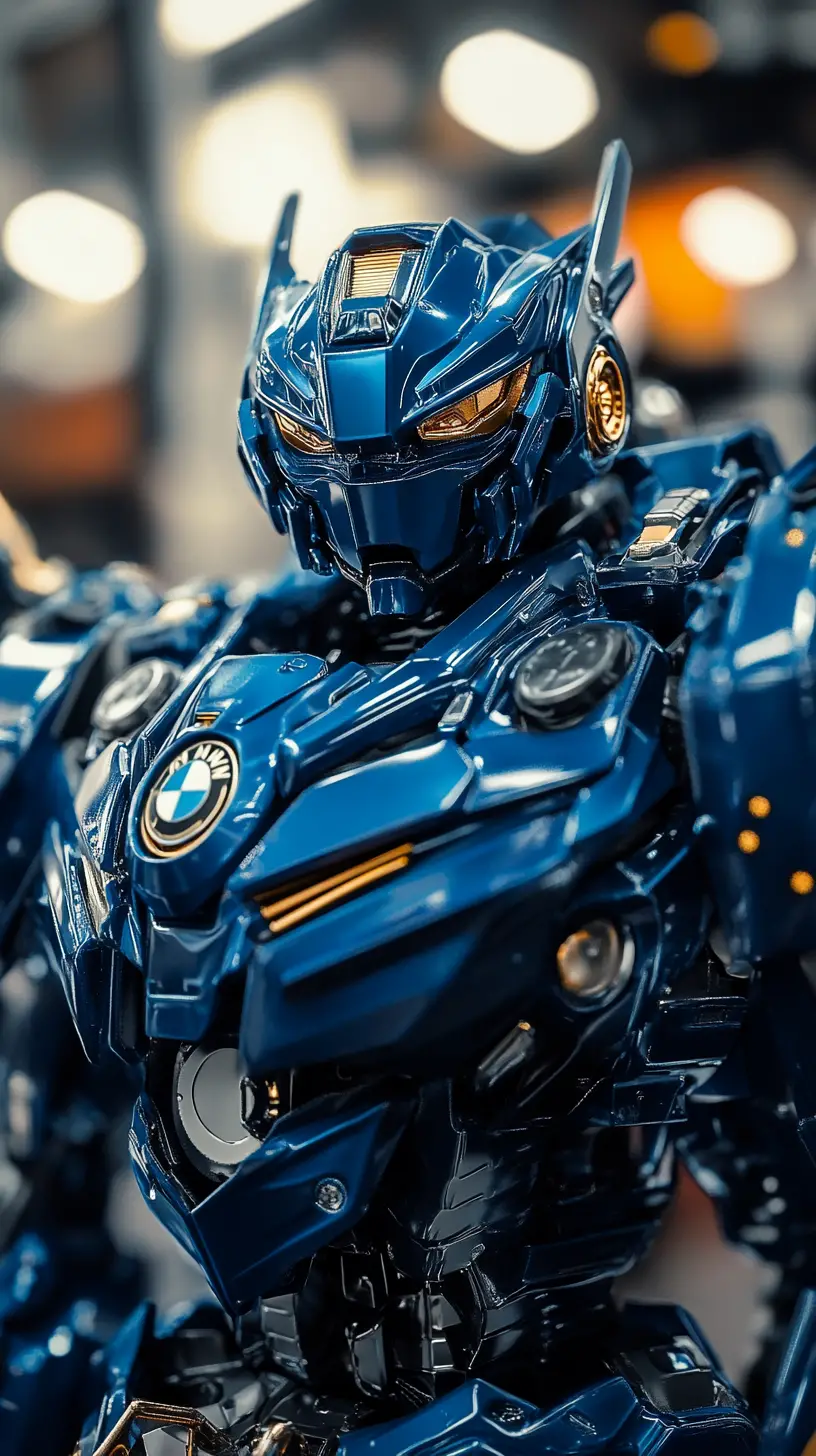 Full body blue mecha robot with metallic mechanical design