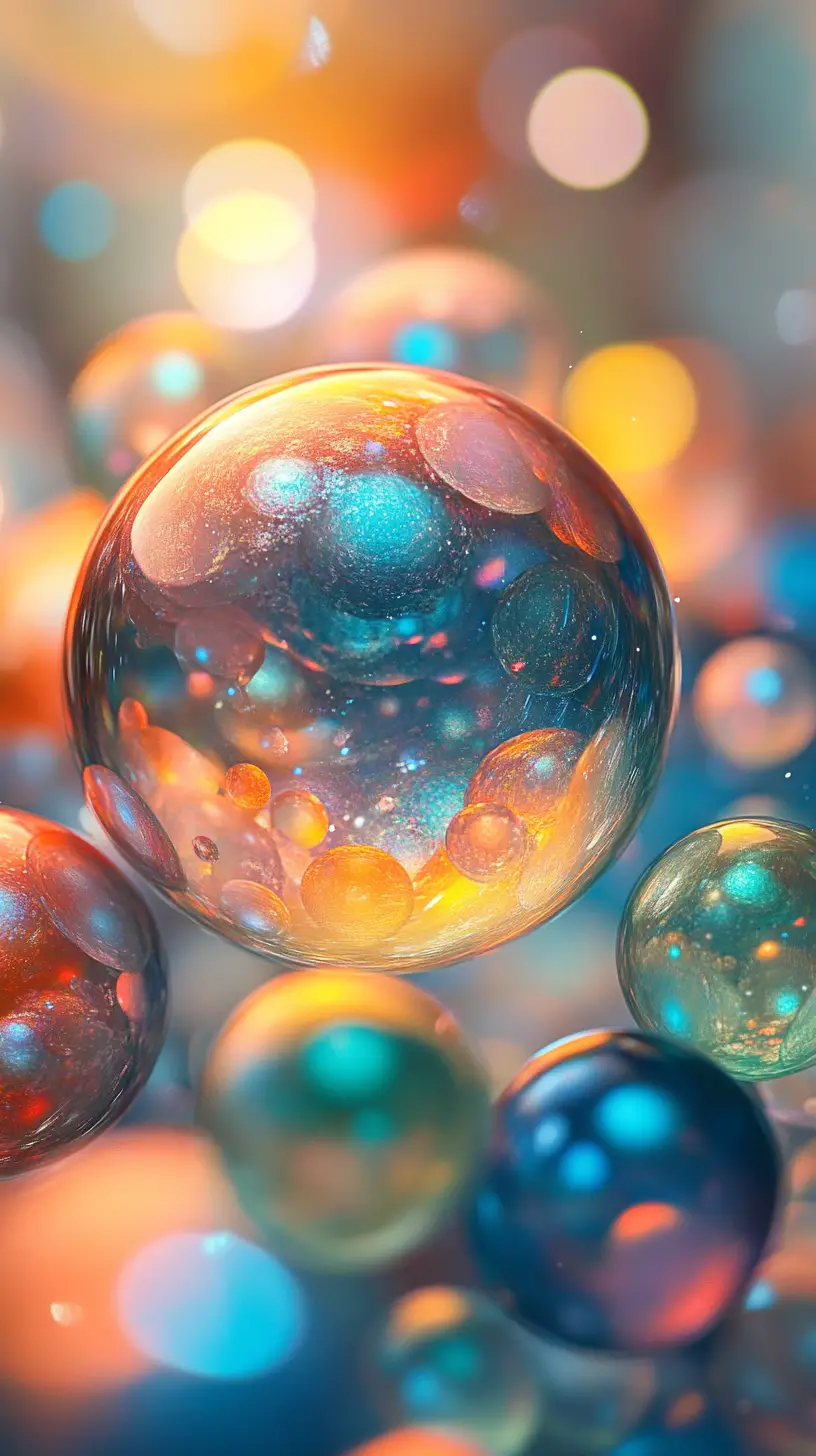 Close up of glowing fractal marbles in abstract space