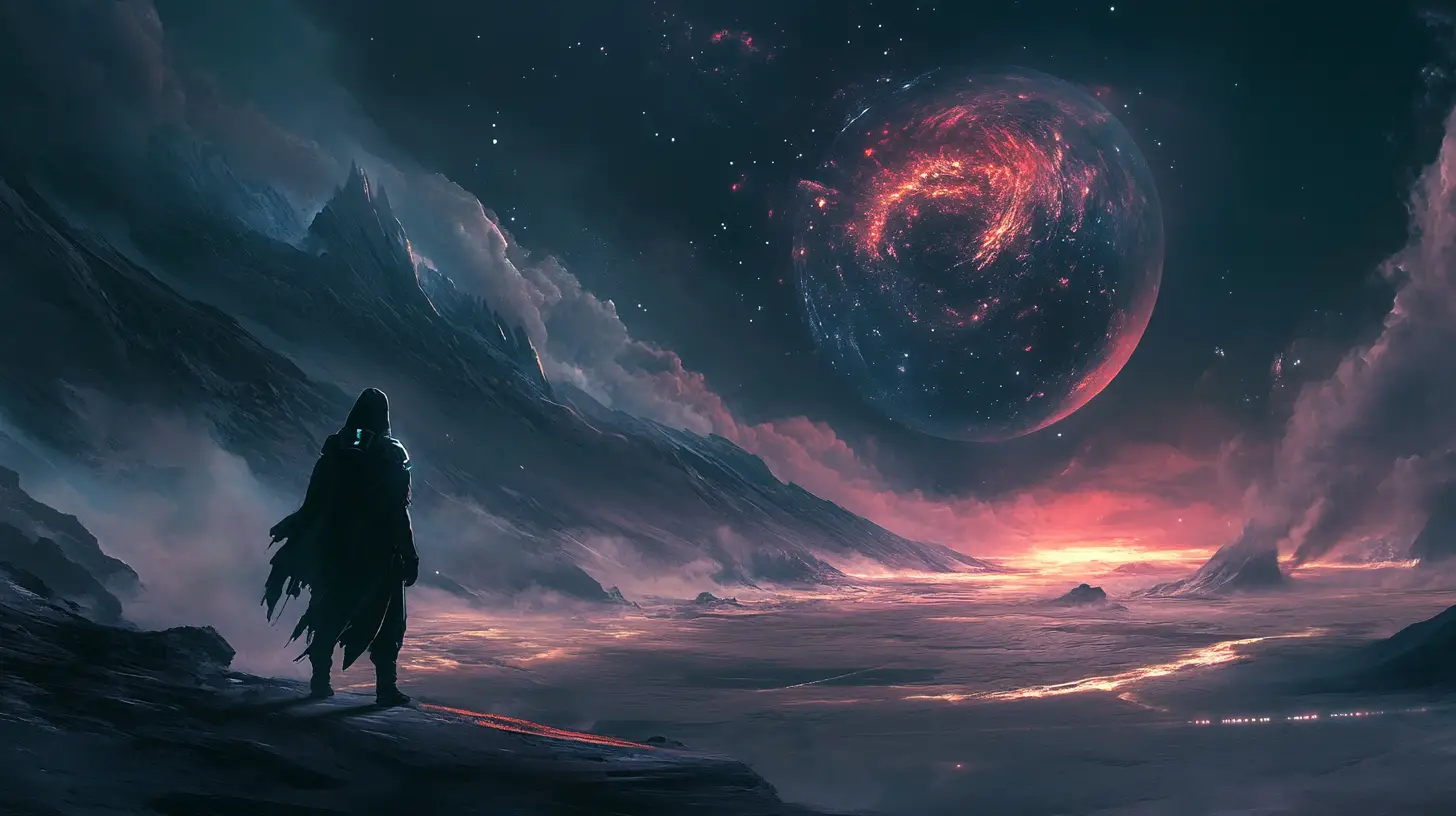 Lone cosmic wanderer on the edge of an alien world
