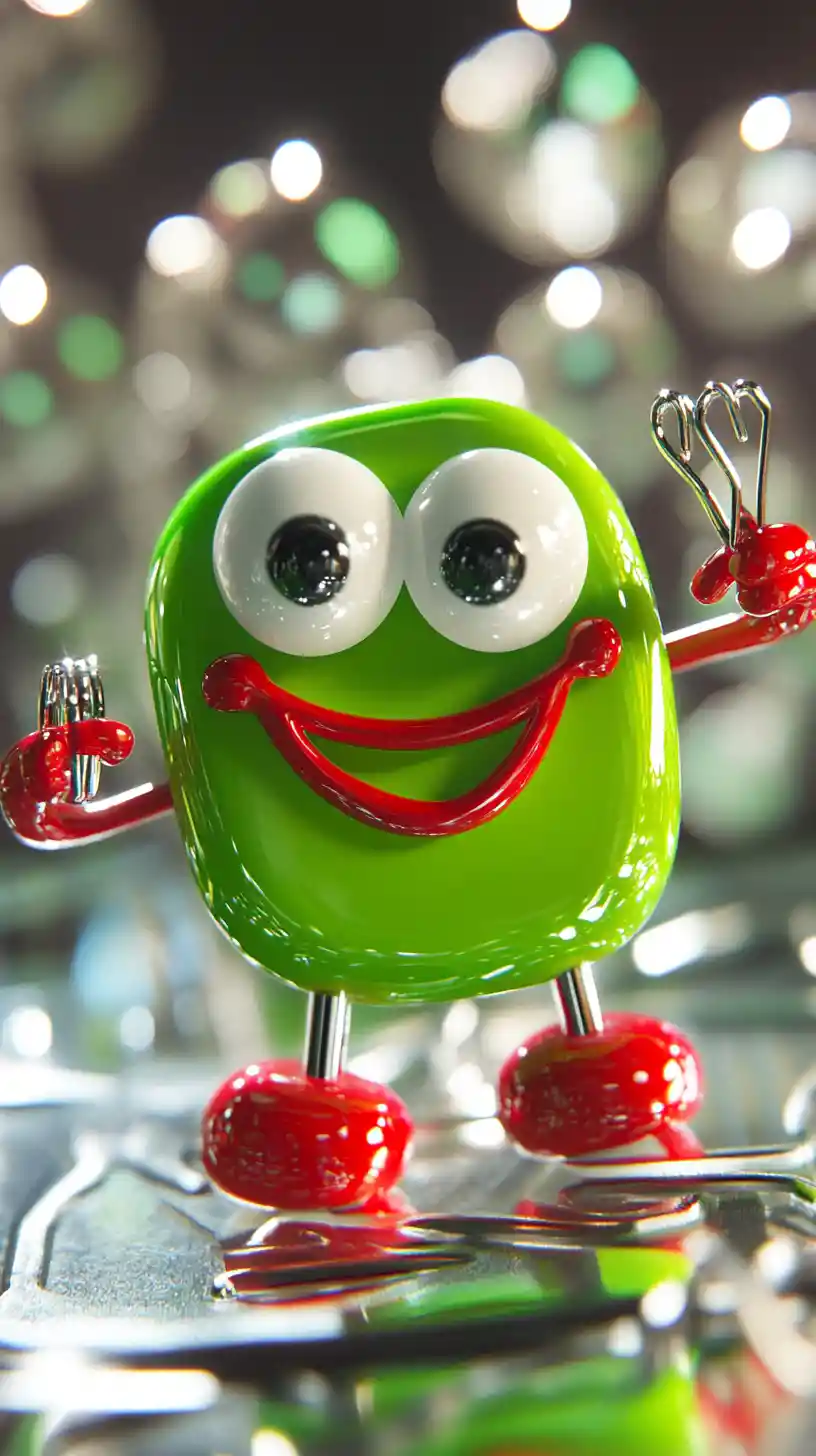 Cartoon phone magnet mascot holding paper clip on fridge