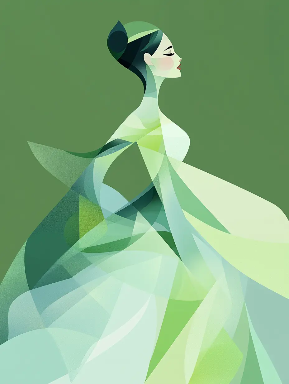 Minimalist fashion woman in geometric full body illustration
