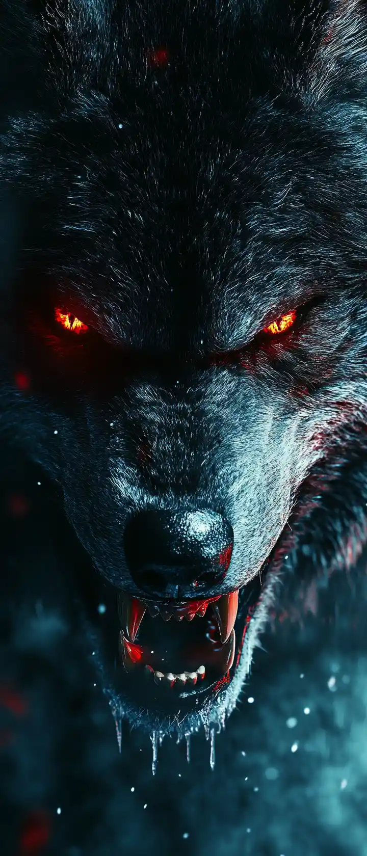 Wild wolf close up portrait under moonlit night sky