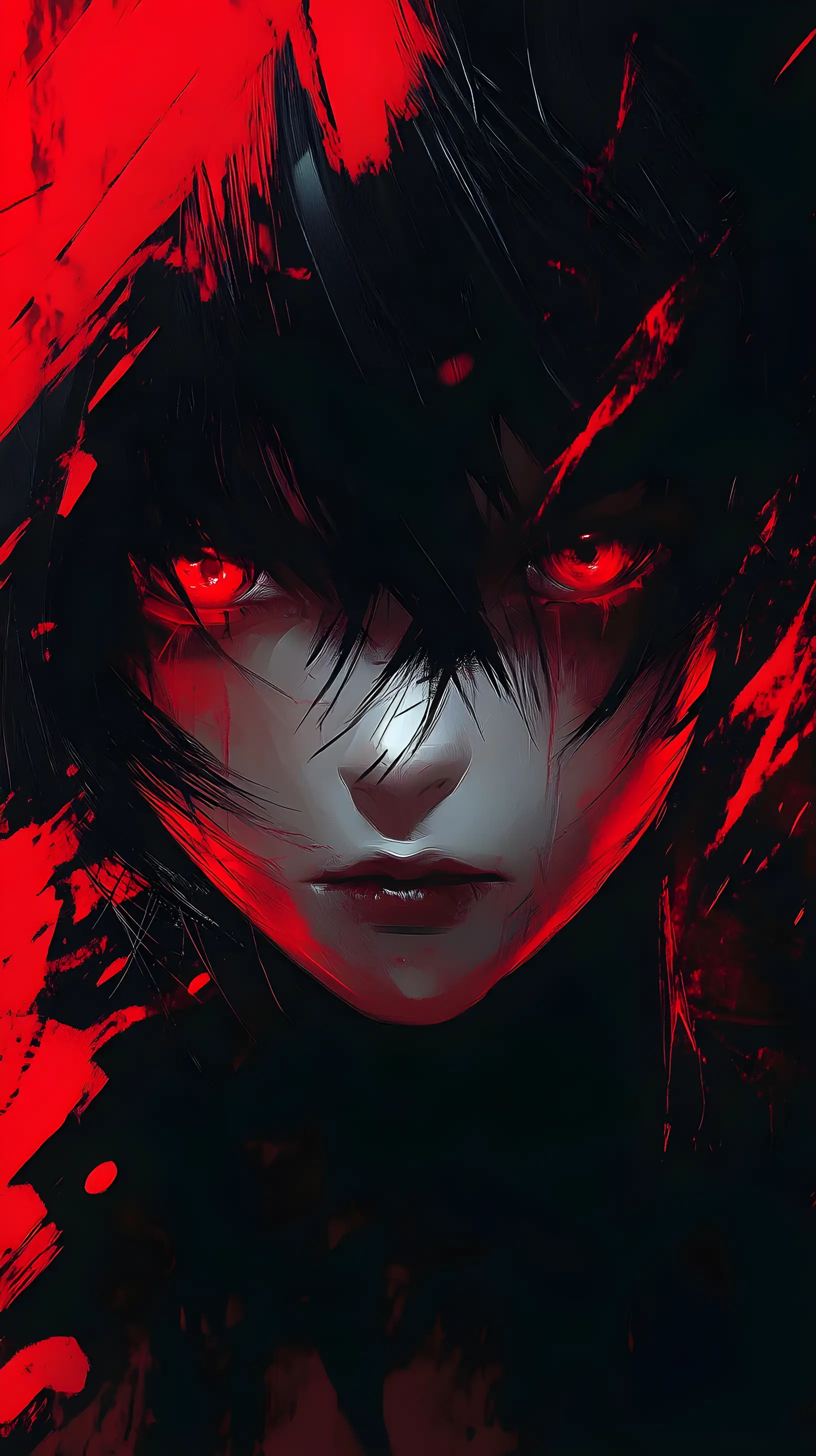 Anime portrait of a faceless girl with glowing red eyes