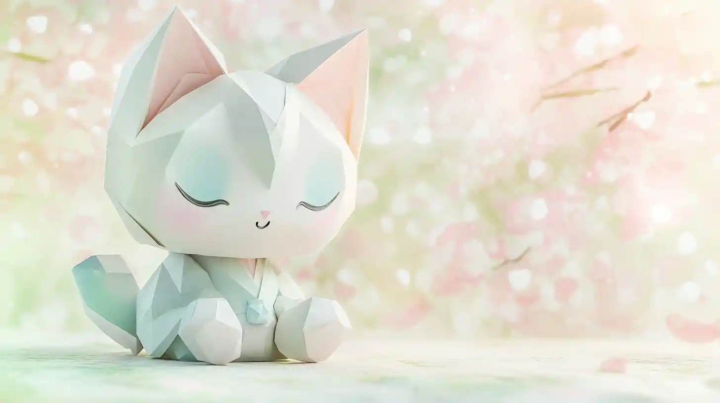 Pastel chibi papercraft character with playful expression