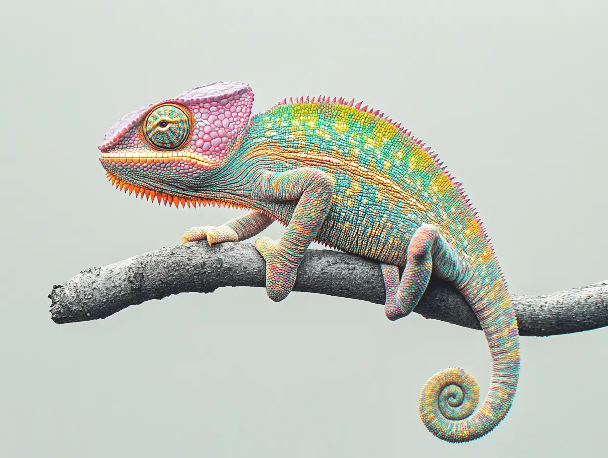 Minimalist chameleon drawing posed in golden ratio balance