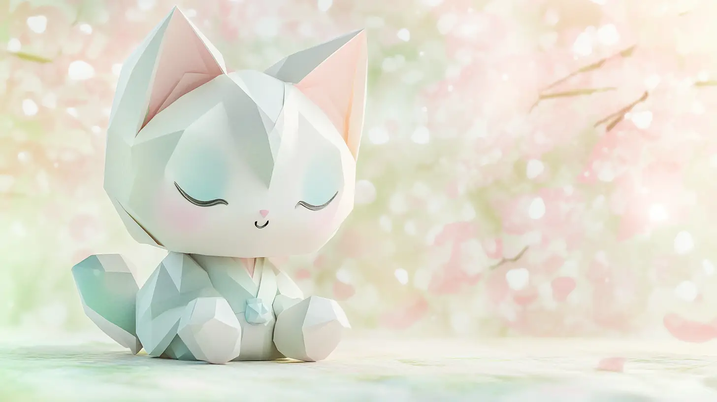 Pastel chibi papercraft character with playful expression