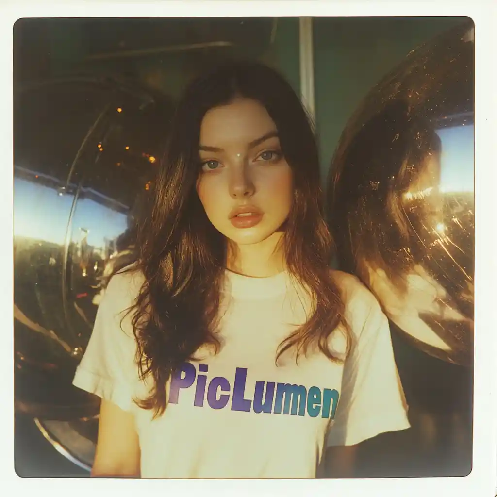 Foto em filme dos anos 90 de uma mulher com camiseta PicLumen