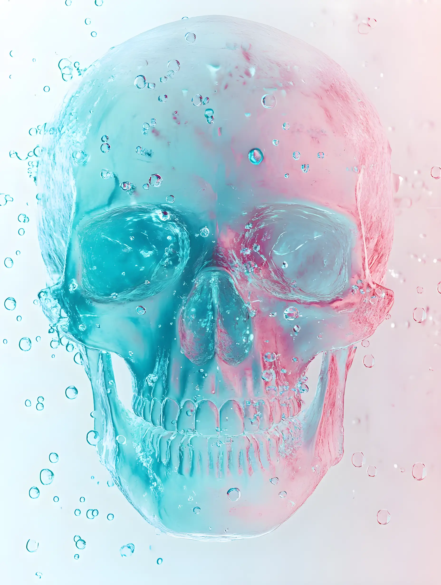 Cheerful Aquamarine Skull X Ray In Water Droplets