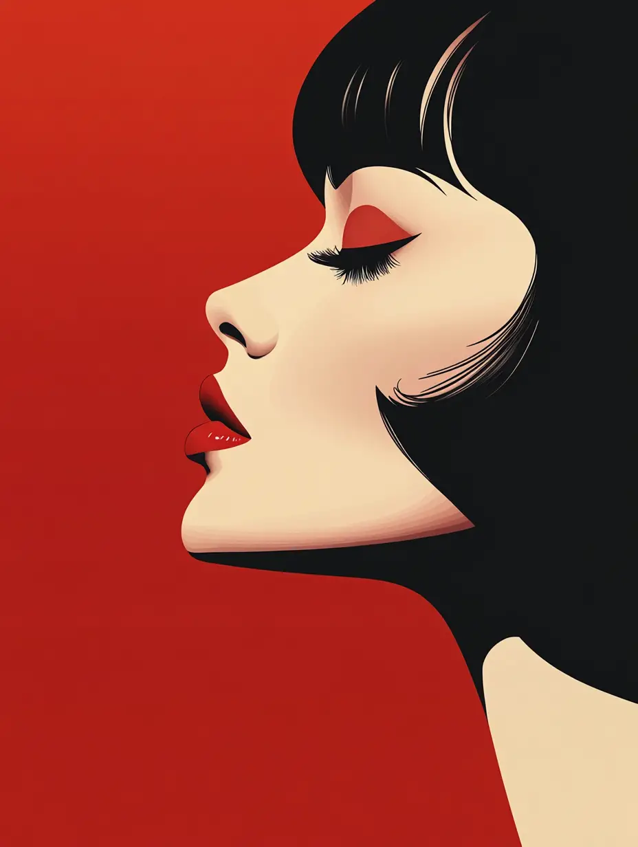 Minimal vector profile portrait of a woman on red
