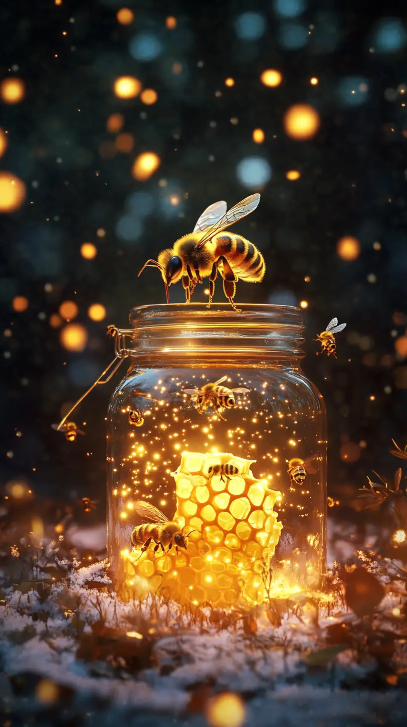 Glowing jar of light in a tiny winter wonderland