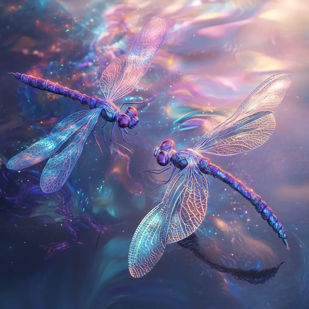 Fantasy dragonflies of light dancing in the sky