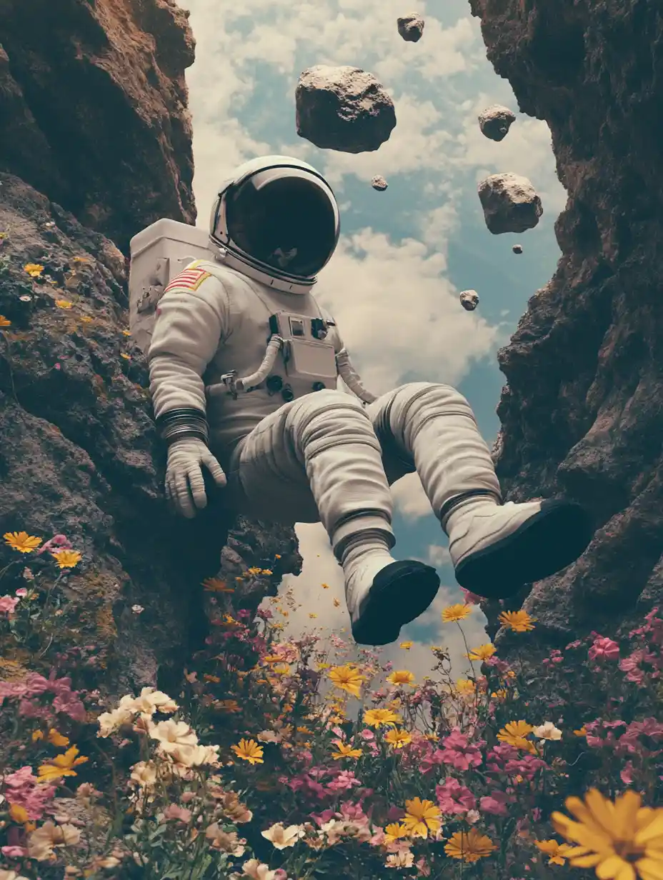 Astronaut Between Science And Surreal Floating Stone Landscape