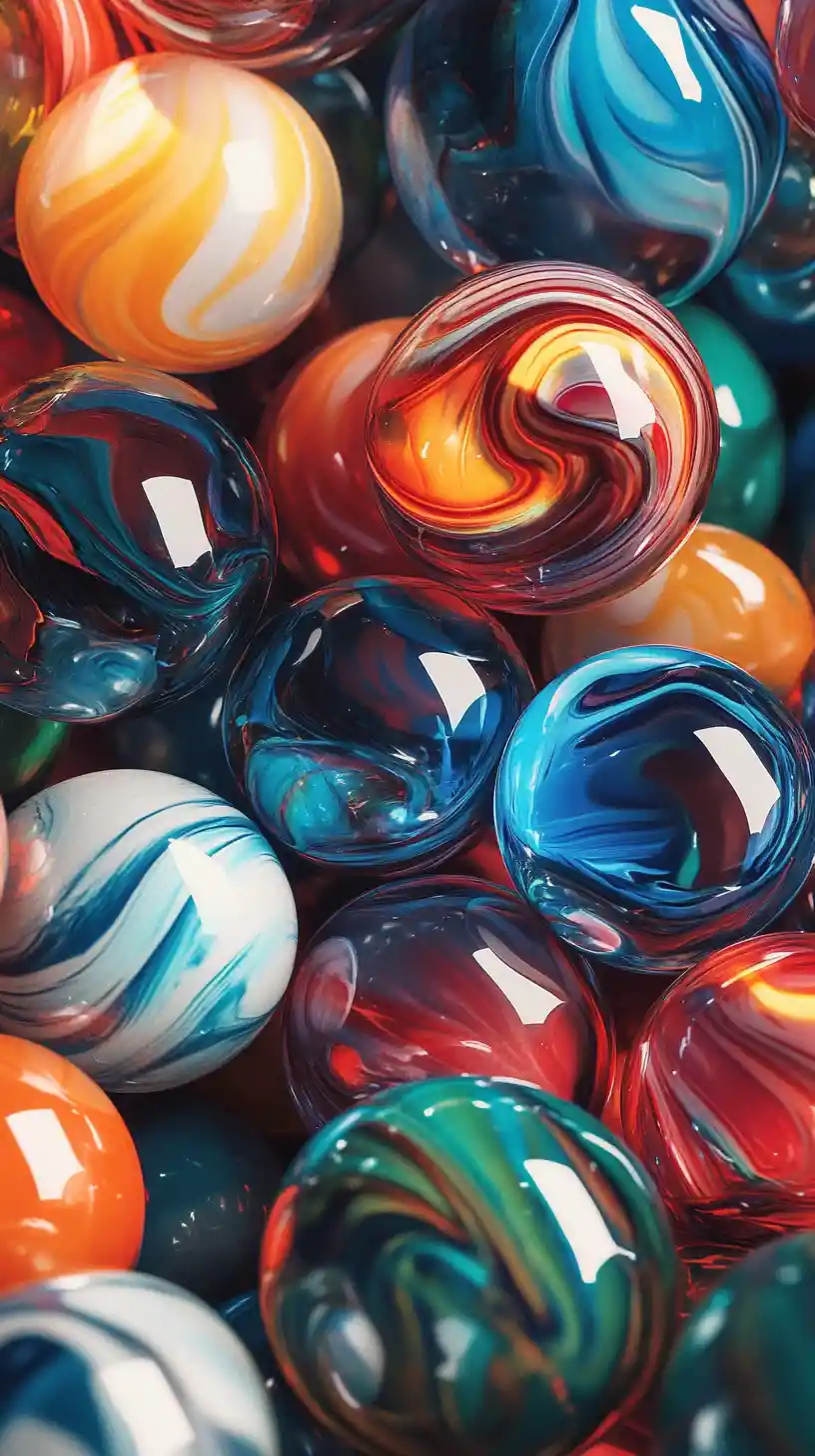 Colorful glossy marbles piled in a vibrant digital illustration