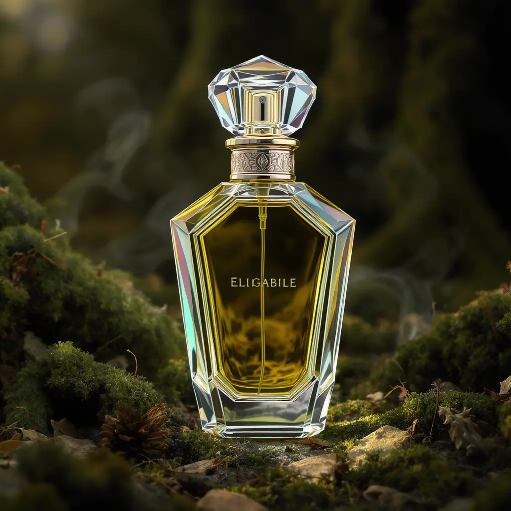 Angular geometric perfume bottle with sacred temple elegance