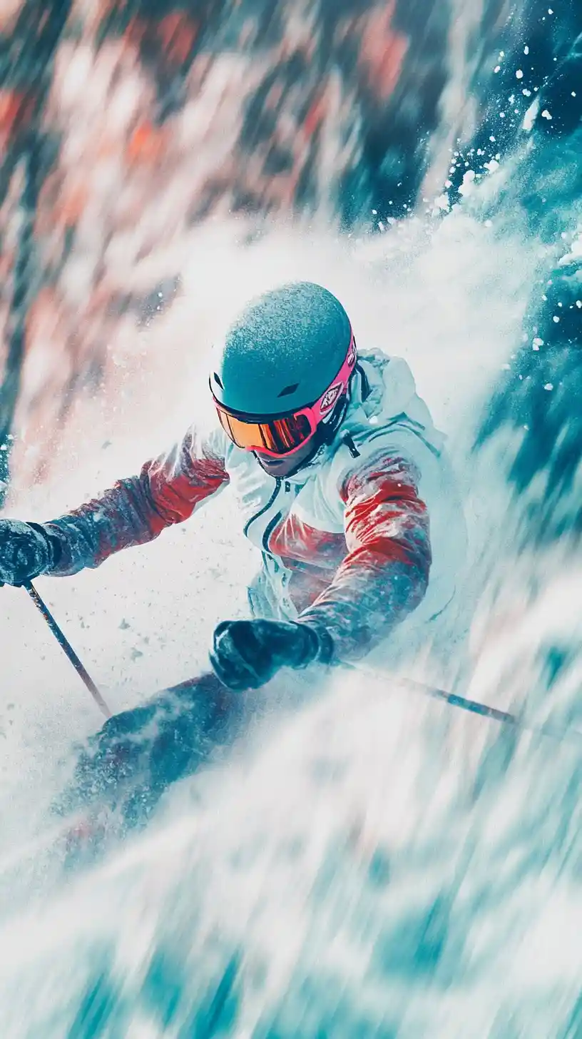 Dreamlike close up of skier in enchanted forest